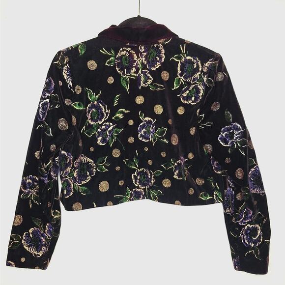 Vintage 90s Nah Nah Jonathan Tait Cropped Velvet Jacket 4P Bolero Flocked Floral - Picture 8 of 13